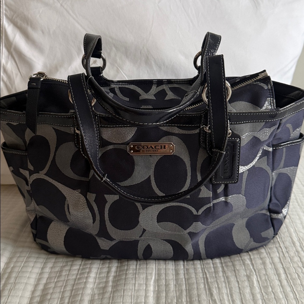 NWT COACH Gal Opt Met Signature Tote,shoulder bag size Medium 3H00066983 Blue - Picture 4 of 16